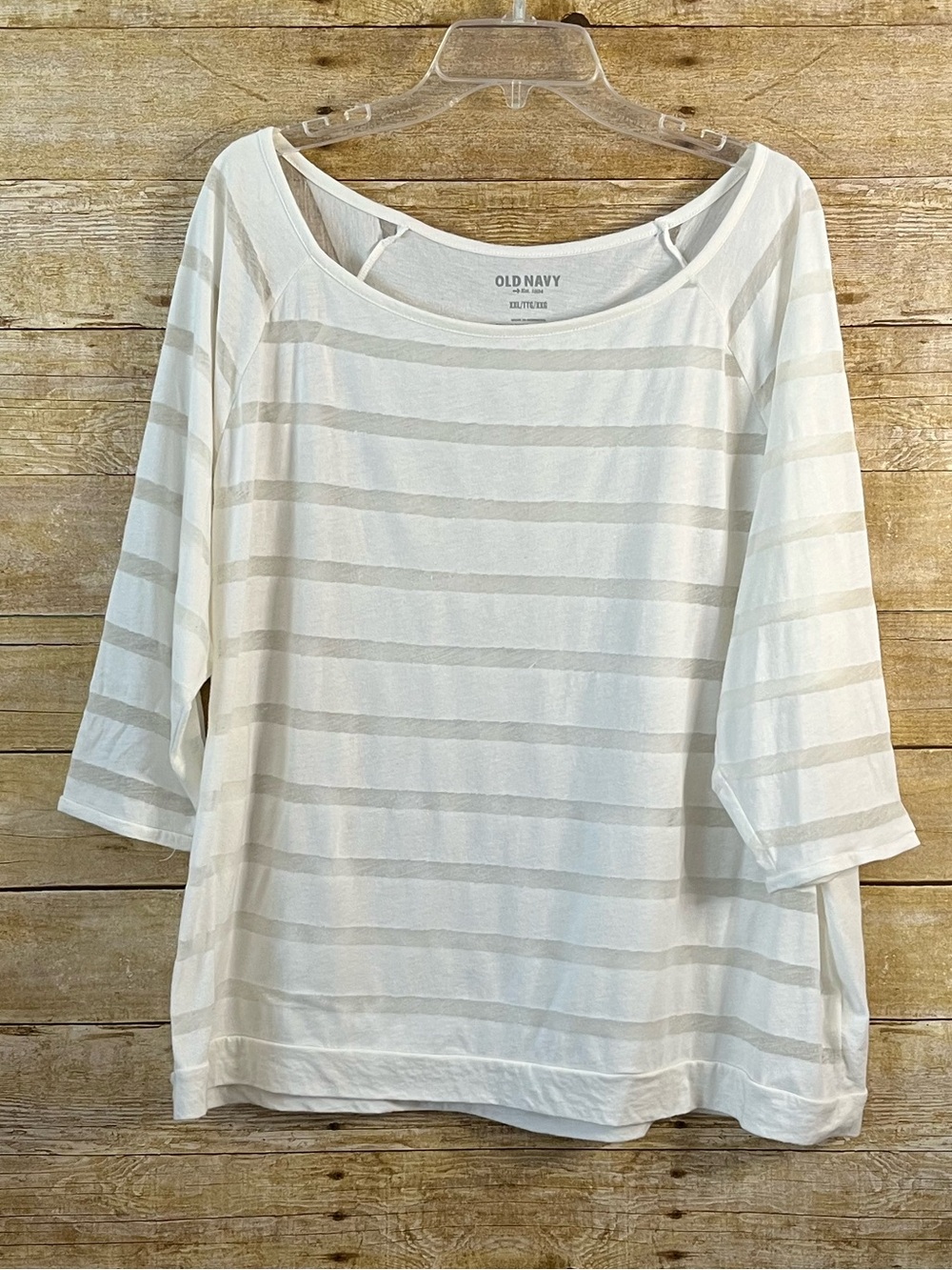 Old Navy Cream Off White Semi-Sheer Striped Women’s Boatneck Top  Size XXL EUC